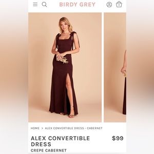 Birdy grey Alex convertible dress, size Small, Cabernet